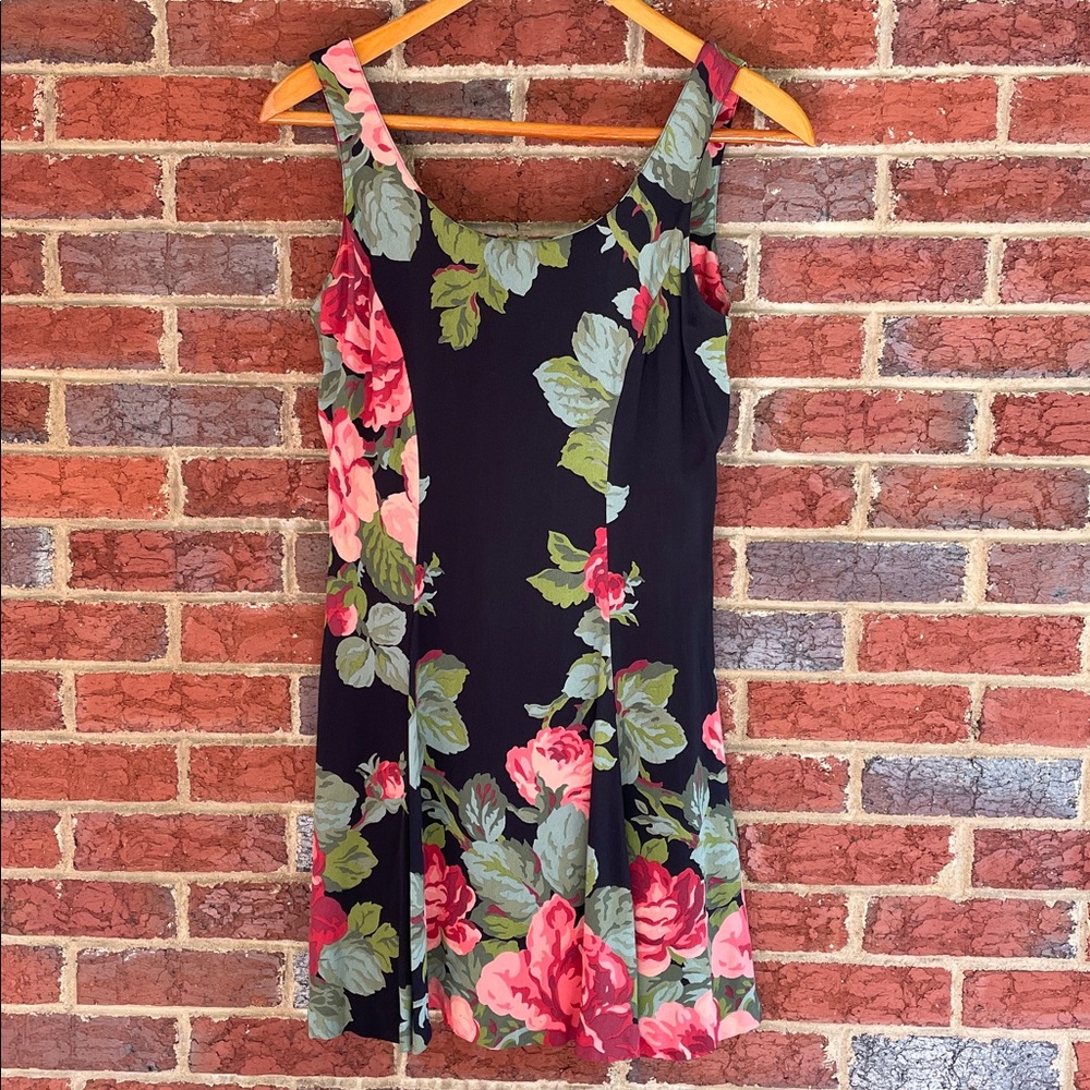 Betsey Johnson Black Dress with Pink and Green Floral Accents, size 4